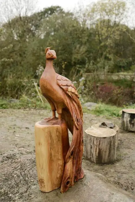 Peacock Sitting on a Branch chainsaw-carving